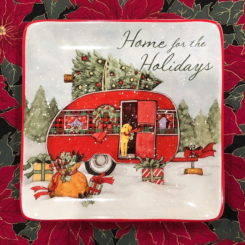 Certified International Canned Ham Camper 8-1/2” Square Christmas Holiday Plate‎